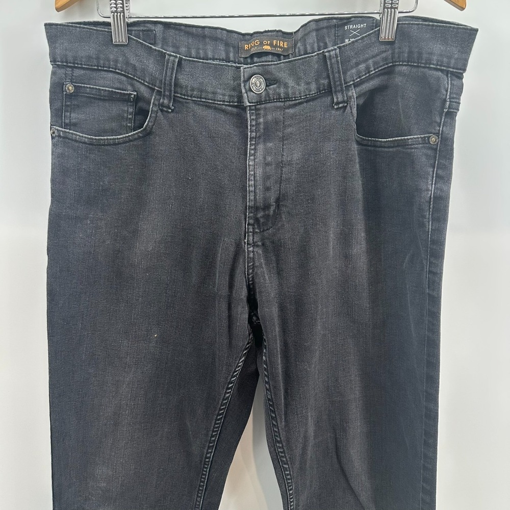 Ring Of‎ Fire Jeans Mens 36x32 Black Denim Straight 5-Pocket Streetwear Grunge